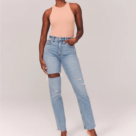 ABERCROMBIE & FITCH Curve Love Stretch Ultra High Rise 90s Straight Blue Jean - Picture 13 of 16